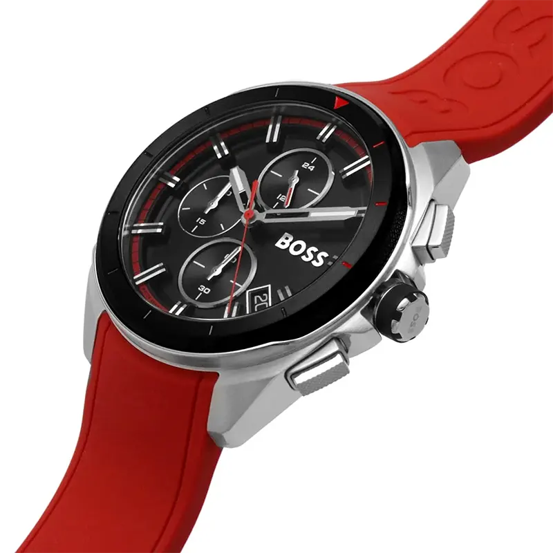 Hugo Boss Volane Chronograph Red Silicone Strap Men's Watch- 1513959